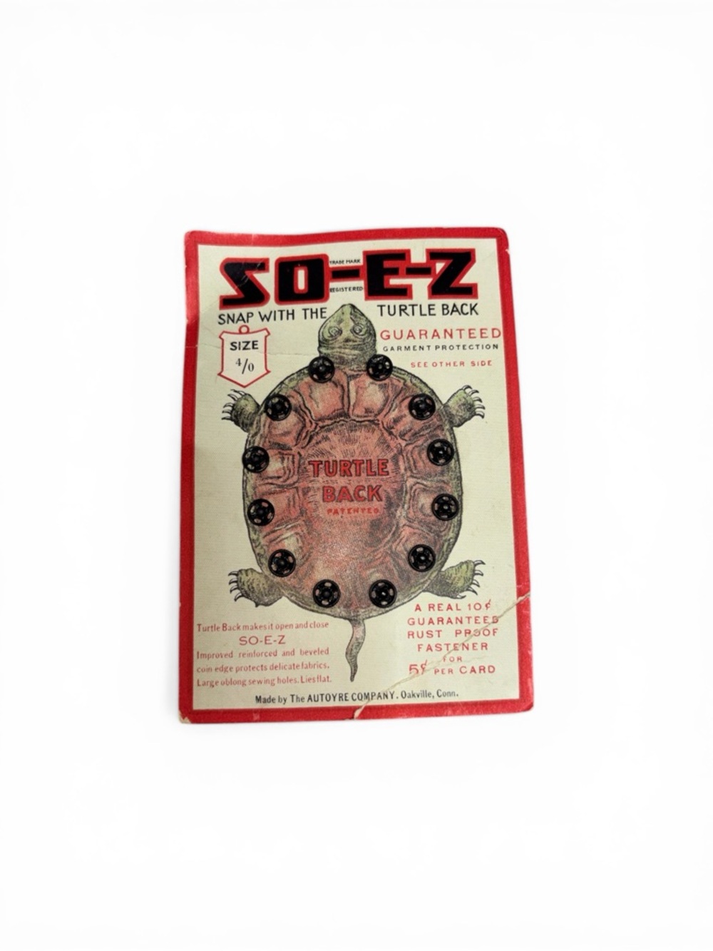 So-E-Z turtle back dress fasteners Vintage 1930s usa sewing collectible
